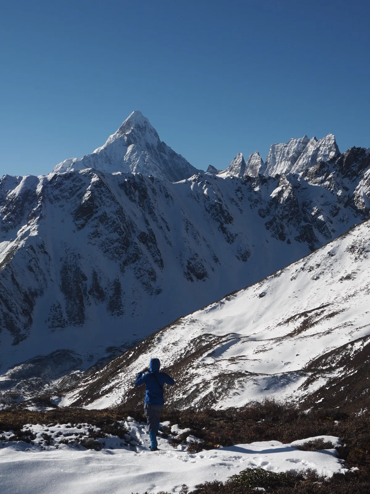 Mountain trail leading toward Kawagarbo through the highlands of northwest Yunnan
